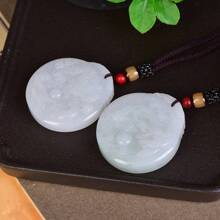 1pc Natural Jade Dragon And Phoenix Round Card, White Gemstone, Dragon Pendant, Phoenix Pendant, Guardian Pendant Necklace, Natural Healing Crystal Carved Gem Necklace, Women, Men And Women, Fortune Jewelry Gifts, Family Gifts, Festival Gifts, Quartz Crystal Gifts. - Dragon - View 4