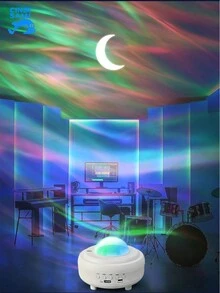 Humidificador con lámpara de proyección de cielo estrellado Aurora Borealis, humidificador con luz nocturna de cielo estrellado láser, humidificador con lámpara de atmósfera lunar con altavoz Bluetooth - Blanco - Ver 2