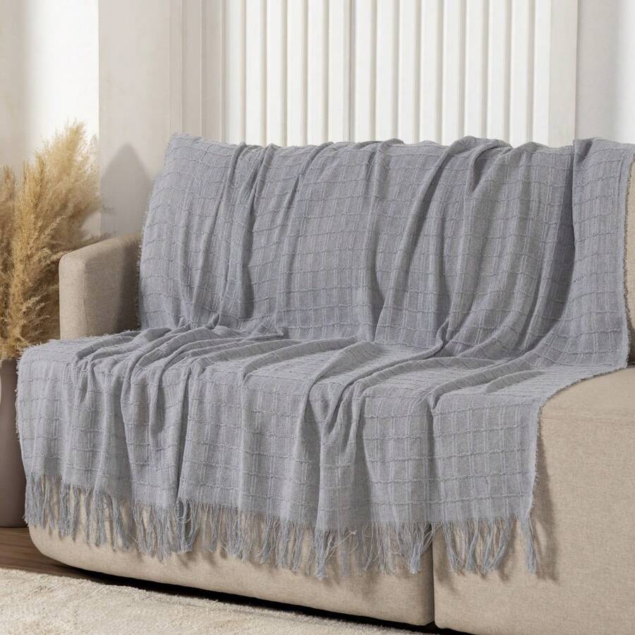 Premium Handmade Blanket 100% Cotton Large Sofa Cover Sofa Protector - 灰色 - 查看 1