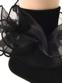 1 Pair Children Girls Ruched Lace Trim Socks, Princess Infant/Toddler/Big Kid Ankle Socks - Black - View 5