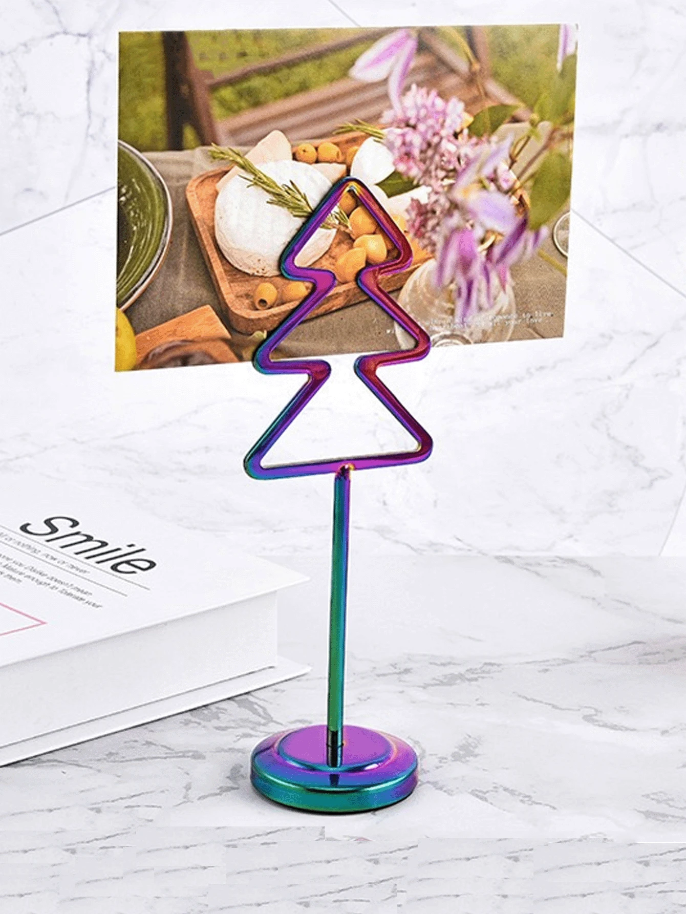 1pc Stainless Steel Christmas Tree Shape Place Card Holder, Wedding/Party/Restaurant Table Card Clip,Home Decor,Christmas Decor,Party Supplies - Fantasy Colors - View 1