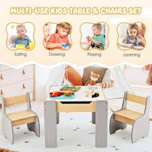 3-Piece Children's Seating Group, Children's Furniture With 1 Table & 2 Chairs, Wide Backrest And Comfortable Seat For Children From 4 Years, Children's Table Group For Children's Room Kindergarten, Bun - Grey - View 5