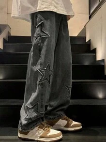 Tween Boy Star Print Denim Jeans - Dark Grey - View 1