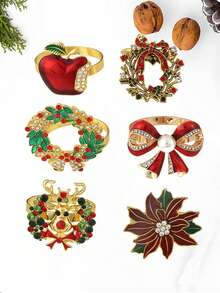 2/4 Stück Servietten Ringe in Weihnachtsdesign, Tischdekoration Weihnachten Servietten Clips, Weihnachtskränze, Äpfel, Hirschköpfe, Weihnachtsblumen, Schleifen Servietten Ringe, Heimdekoration, Weihnachts-Dekoration, Party Zubehör