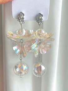 1 par de aretes de bola de flor de cristal acrílico de colores exagerados, de gran tamaño, regalo para mujer, estilo de joyería de resort de playa de verano