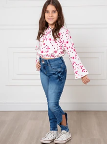 TWEEN GIRL'S JEANS WITH SIDE OPENING - 中等水洗藍 - 查看 1