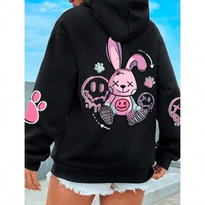 Moletom Feminino Confortavel detalhes na Manga e Costa COELHO ROSA