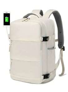 1pc Large Capacity Backpack With Shoe Compartment, Casual Backpack With Charging Port, Fit For Laptop, Hiking, Outdoor Sport, Students Big Bag Laptop Bag Carry On Backpack, Airline Approved Travel Essentials School Bag, Backpack For School, Back To School Backpack, School Bookbag, Big Backpack, Backpack School, Back To School Bags, Waterproof, Luggage Strap Design, Shoes Compartment, Lightweight, Portable, Outdoors, Travel, Outings