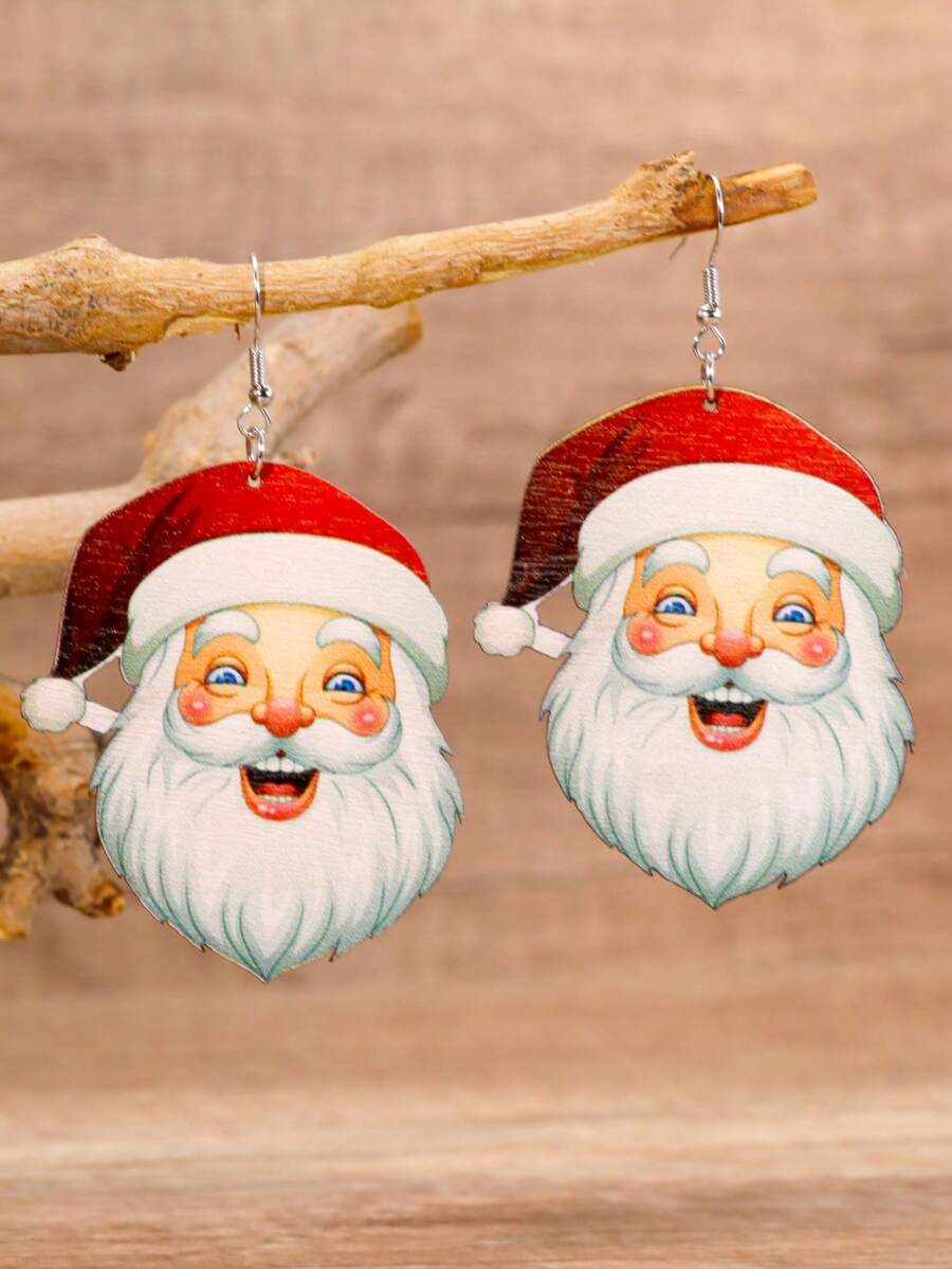 1 Pair Double-Sided Cute And Funny Santa Claus White Beard Red Hat Christmas Celebration Drop Earrings With Heart Charms, For Women Daily Wear - Earrings - View 1