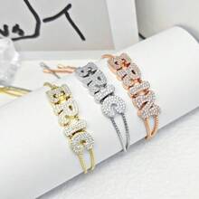 Vòng tay chữ cái Zirconia tùy chỉnh, Vòng tay chuỗi đôi tên bảng chữ cái tiếng Anh được cá nhân hóa - Hoa hồng vàng - Xem 6