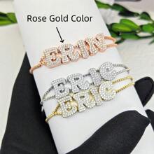 Vòng tay chữ cái Zirconia tùy chỉnh, Vòng tay chuỗi đôi tên bảng chữ cái tiếng Anh được cá nhân hóa - Hoa hồng vàng - Xem 4