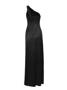 WOWDARK Summer Dress Black Valentine's Day Outfit Solid Color Fashionable Elegant One-Shoulder Ruched Slit Party Dress, Suitable For Valentine's Day, Dates, Gatherings, Parties, Travel, Vacation, Beach And Other Occasions Wedding Spring - Black - View 5
