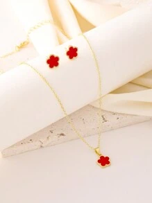 2 件/套女士礼物时尚幸运花三叶草项链和耳环情人节、妈妈、母亲、母亲节、礼物 - 彩色 - 查看 10