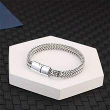 Pulsera de acero inoxidable para hombre, trenzada con cadena cuadrada positiva y negativa con cierre magnético, joyería de pulsera de regalo de vacaciones, favorita del hombre