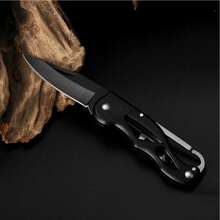 Electronics Paradise Semi-Automatic Metal Folding Knife With Carabiner And Hook Function, Ideal For Self-Defense, Camping, Hunting, Hiking, Fishing – SLKD61 - màu đen - Xem 3