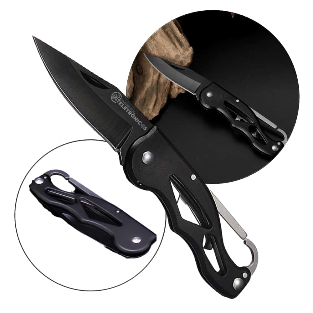 Electronics Paradise Semi-Automatic Metal Folding Knife With Carabiner And Hook Function, Ideal For Self-Defense, Camping, Hunting, Hiking, Fishing – SLKD61 - màu đen - Xem 1