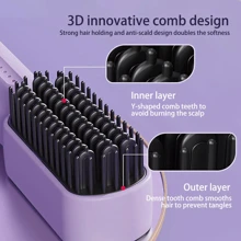 Rechargeable Mini Hair Straightener, Portable Cordless Hair Straightener Comb UK - Purple - View 7