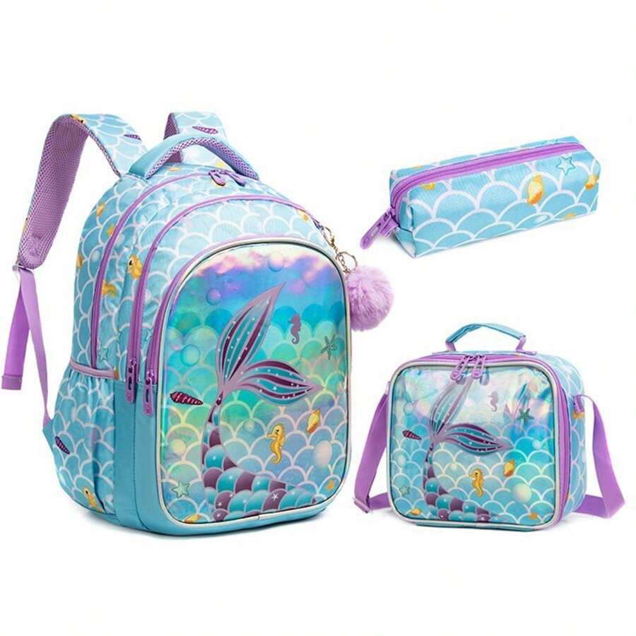 Children School Backpack Set With Lunch Bag Pencil Case Waterproof School Bags For Girls Mermaid Backpack Child Girl Book Bag - 12803-3 - View 1