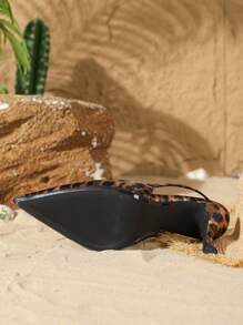 On feet& in love 女士优雅豹纹尖头露跟高跟鞋，适合搭配连衣裙和参加婚礼，优雅，适合派对，细高跟鞋 - 棕色 - 查看 7