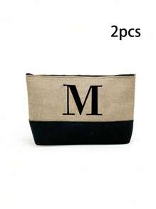 1PC Initials Printed Patchwork Women's Handbag, Makeup Bag, Teacher's Day Gift, Reusable Handbag, Women's Simple And Large Capacity Travel Makeup Bag, Multi-Functional Portable Women's Gift, Portable Leisure Storage Bag