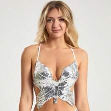 亮片蝴蝶设计肚皮舞服装上衣，表演胸罩