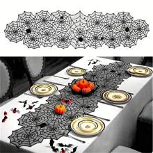 Halloween Doilies, Black Lace Cobweb Doilies, Halloween Table Decorations, Creepy Tablecloths, Halloween Party Table Decorations 18inch X 72inch,Halloween Decor,Home Decor Halloween Party