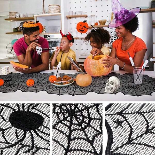 Halloween Doilies, Black Lace Cobweb Doilies, Halloween Table Decorations, Creepy Tablecloths, Halloween Party Table Decorations 18inch X 72inch,Halloween Decor,Home Decor Halloween Party