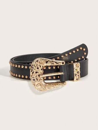 1pc Western Style Rivet Embellished Leopard Print Belt For Women, Suitable For Everyday Wear Fall, Autumn, Halloween