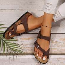 Women's Casual Fashion Adjustable Buckle Comfort Sandals,Cork Insole Sport Memory Foam Cushioning Anti-Slip Orthopedic Sandal Slippers - 鏽棕色 - 查看 6