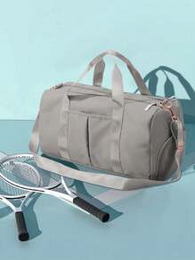 大容量瑜珈訓練健身袋，附干濕分離、鞋收納格、肩帶及手提功能，適用於旅行和出行的旅行袋 - 淺灰色 - 查看 14
