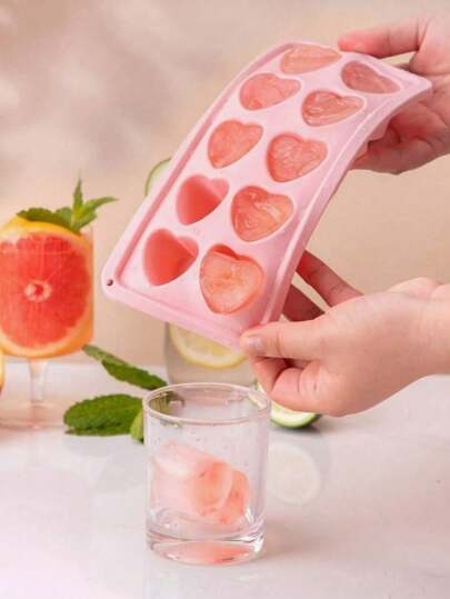 1pc Silicone Heart-Shaped Ice Cube Tray, Silicone Ice Cube Mold Heart-Shaped Suitable For Whiskey And Cocktails, Easy Release Jelly Mold Ice Cube Tray, Chocolate, Candy, Non-Stick And Easy To Use, Valentine's Day Gift, 10 Cavities, Easy To Take Out And Suitable For Home Use