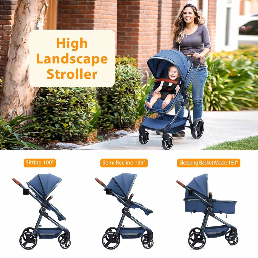 2 In 1 High Landscape Convertible Baby Stroller With Adjustable Canopy ...