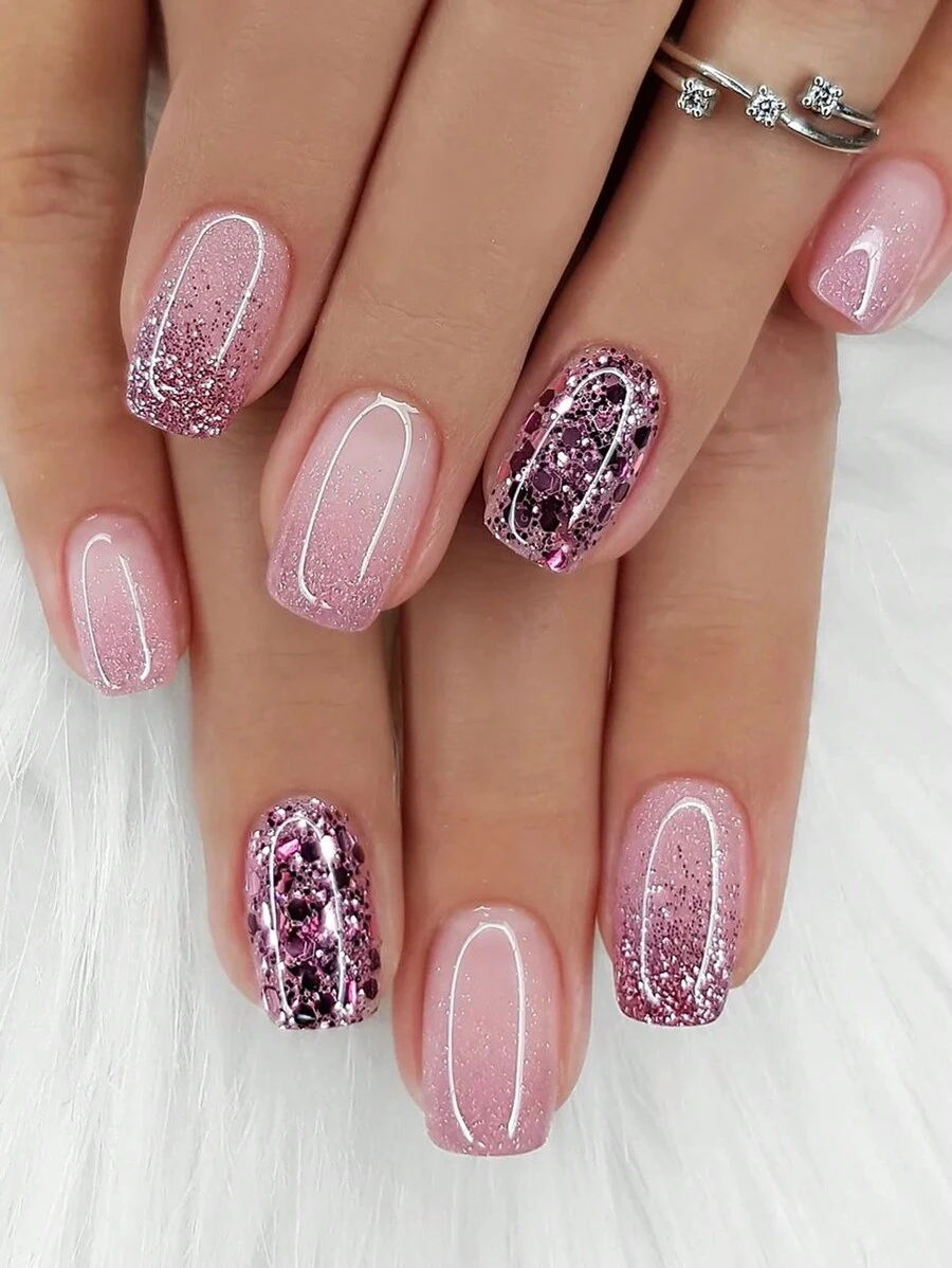 24/30片杏仁形短款裸色和白色撞色美甲套装，包含1瓶凝胶指甲油和1把指甲锉，可重复使用，适合派对、舞蹈或日常佩戴，美甲护理配件，美甲用品