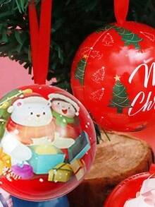 圣诞糖果罐装饰，1 个创意圣诞锡制糖果球盒，圣诞树挂球装饰吊坠，可作为礼物赠送圣诞节圣诞装饰圣诞装饰品圣诞袋圣诞礼物 - 紅色 - 查看 5