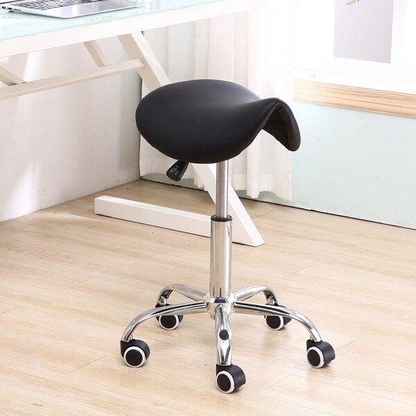 KKTONER Rolling Saddle Stool PU Leather Swivel Adjustable Rolling Stool With Wheels Salon Chair (Back)