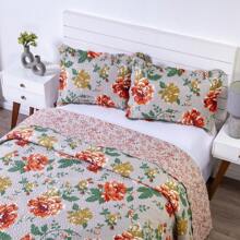 Boutis Ultrasonic Double-Sided 3-Piece Bed Cover Quilt Kit With Pillow Holder - Orange Floral - View 3