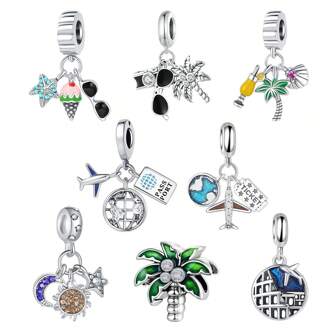 1pc Travel&Holiday Collection Charms & Pendant For Girls Snack Chain Pando Bracelet DIY (Ice Cream/Air Plane/Ticket/Passport/SUN/MOON/Drinks)