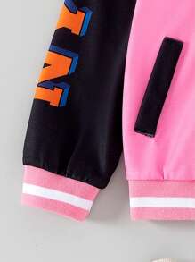 Kurtka baseballowa dla dziewczynki z haftowanym wielopostaciowym misiem Teddy, wiosna i jesień