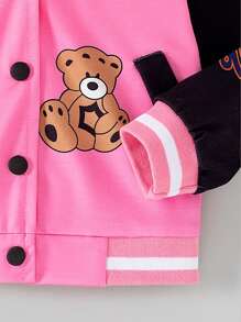 Kurtka baseballowa dla dziewczynki z haftowanym wielopostaciowym misiem Teddy, wiosna i jesień