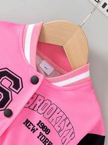 Kurtka baseballowa dla dziewczynki z haftowanym wielopostaciowym misiem Teddy, wiosna i jesień