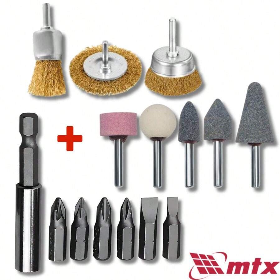 Kit 15 Pieces Drill Circular Steel Brush 3Pcs + Mounted Tip Kit 5Pcs + Bit Set 7Pcs MTX - màu đen - Xem 1