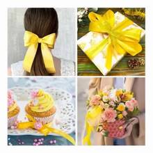 12/6/3 Rollos Satinado Decoracion Colores Listón 4cm 135 Metros, lazos decorativos florales, manualidades DIY, decoración navideña para bodas, tarjetas DIY, envoltura de regalos ,cinta de regalo es adecuado para muchas ocasiones, que se puede aplicar para envolver regalos en la fiesta de boda, fiesta de cumpleaños, graduación, aniversario, Pascua, Acción de Gracias, Halloween, Navidad, Día de la Madre, Día del Padre, Año Nuevo, Bridal Shower, compromiso, etc - Amarillo - Ver 11