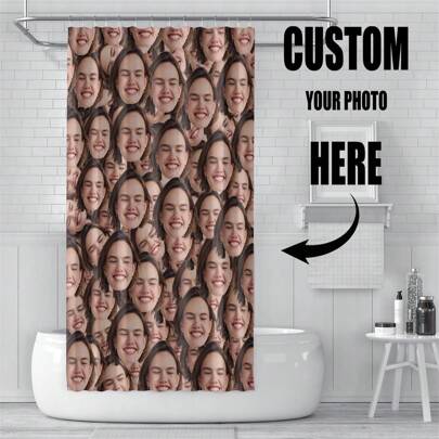 Custom Designed Photo Shower Curtain, Personalized Image And Text Bathroom Decor, Waterproof, Soft & Durable, Great Gift For Wedding, Couples, Family, Holidays, Birthdays, Friends, Parents Fall Decor Bathroom Accessories Back To School