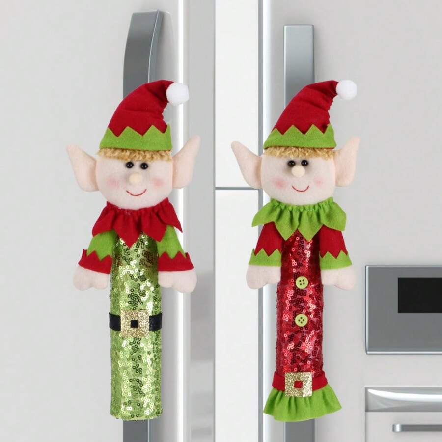 1pc Christmas Refrigerator Handle Cover Santa Microwave Kitchen Fridge Door Knob Protector Xmas Decorations,Christmas - Multicolor - View 1