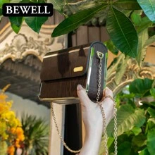 BEWELL 浪漫优雅斜挎木质链条包，天然温格木，实用休闲女士单肩包 - 黑色 - 查看 2