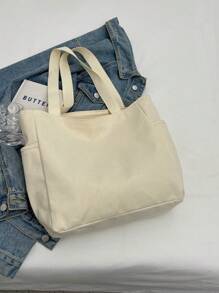 Bolsa de lona versátil y de moda, bolsos de tote para estudiantes, con múltiples compartimentos, perfecta para la playa, la escuela, el trabajo y el uso diario - Blanco - Ver 4