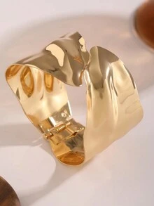 1pc European Fashion Jewelry, Simple & Chic Hollow Geometric Open Bangle Bracelet, Vintage Design