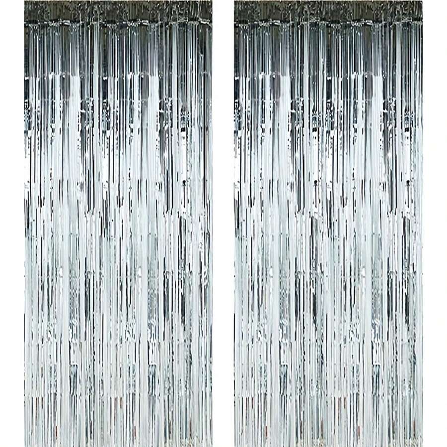 2pcs Light Blue RaindropShaped Metallic Fringe Foil Curtains For Photo