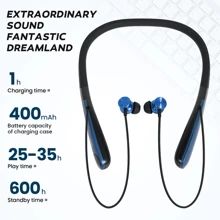 REMAX 最新款运动耳机无线触控，支持 TF 卡，颈带式耳机，免提音乐和通话蓝牙耳机，防水/小巧，适用于运动、跑步、锻炼、驾驶，20 小时播放时间，黑色/蓝色/白色 - 黑色 - 查看 3