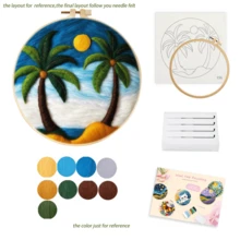 1包椰樹圖案毛氈畫DIY刺繡套件手工毛氈繡畫針刺入門套裝裝飾20x20cm/7.87x7.87英寸 - 彩色 - 查看 4